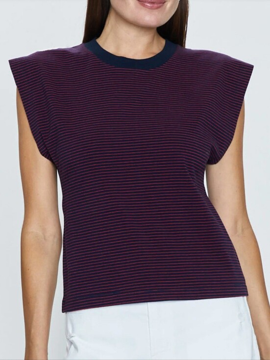 pistola Tops - Pistola Marina Purple Stripe Stretch Cap-Sleeve Muscle Tee Top Size M New